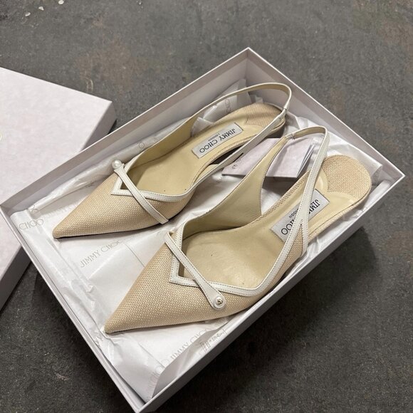 Jimmy Choo Amita 45 Slingback Pump Heels Natural & Latte - Picture 7 of 7